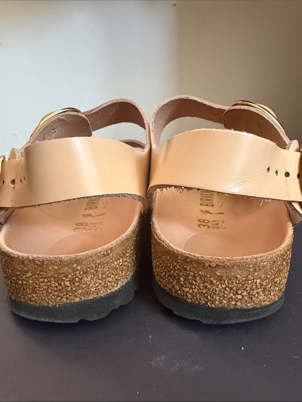 Birkenstock Double-Buckle Sandals in Nude with Gold Hardware - Picture 6 of 7